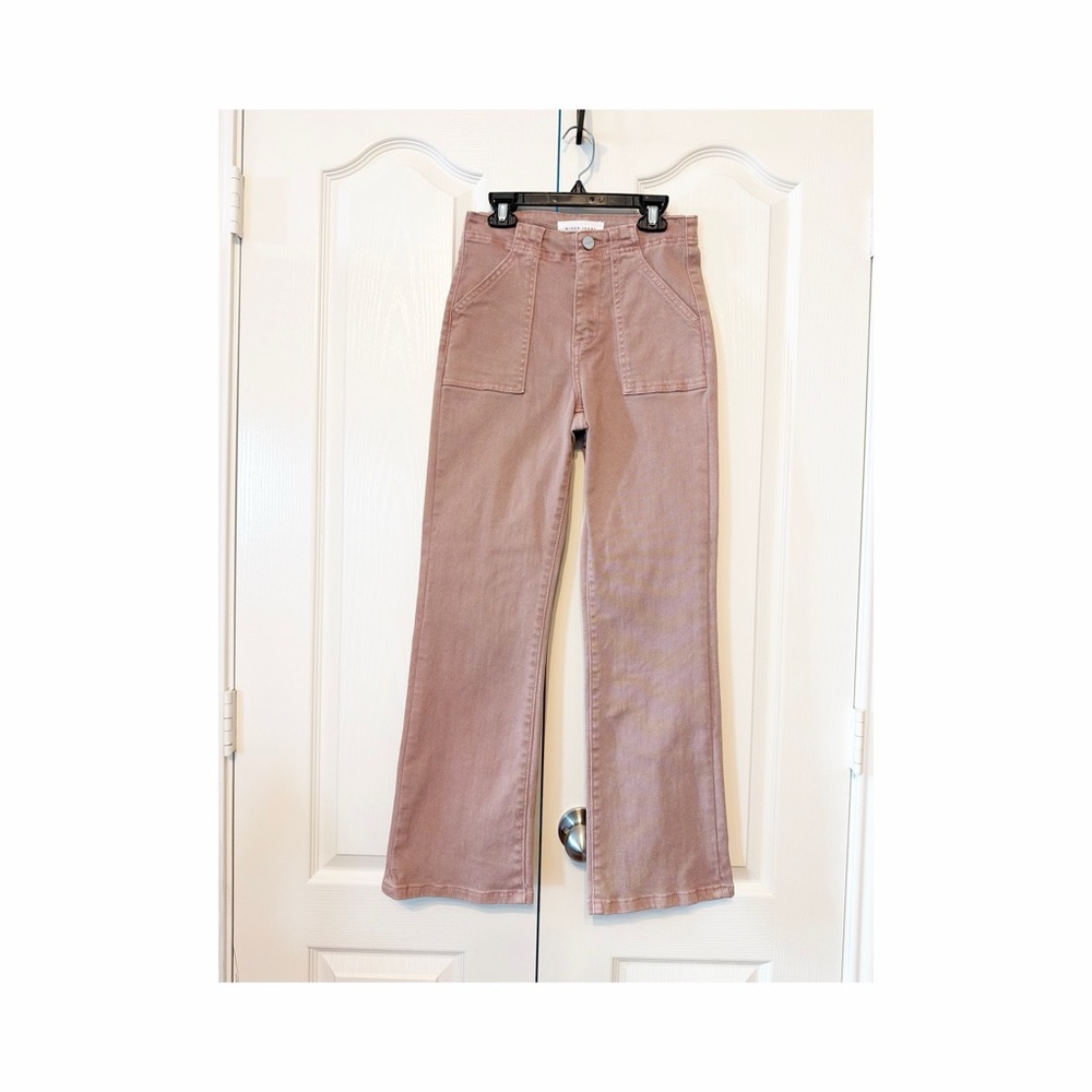 Risen Flare Jeans Square Pockets High Rise Stretch Mauve Pink Size 0 / 24